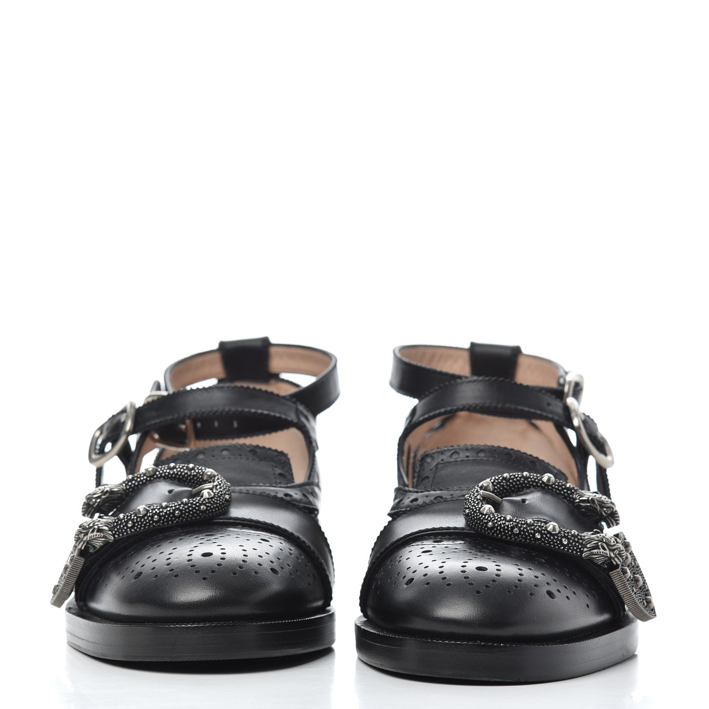 Calfskin Bee Embroidered Womens Queercore Brogue Wingtip Monk Strap Loafers 37 Black