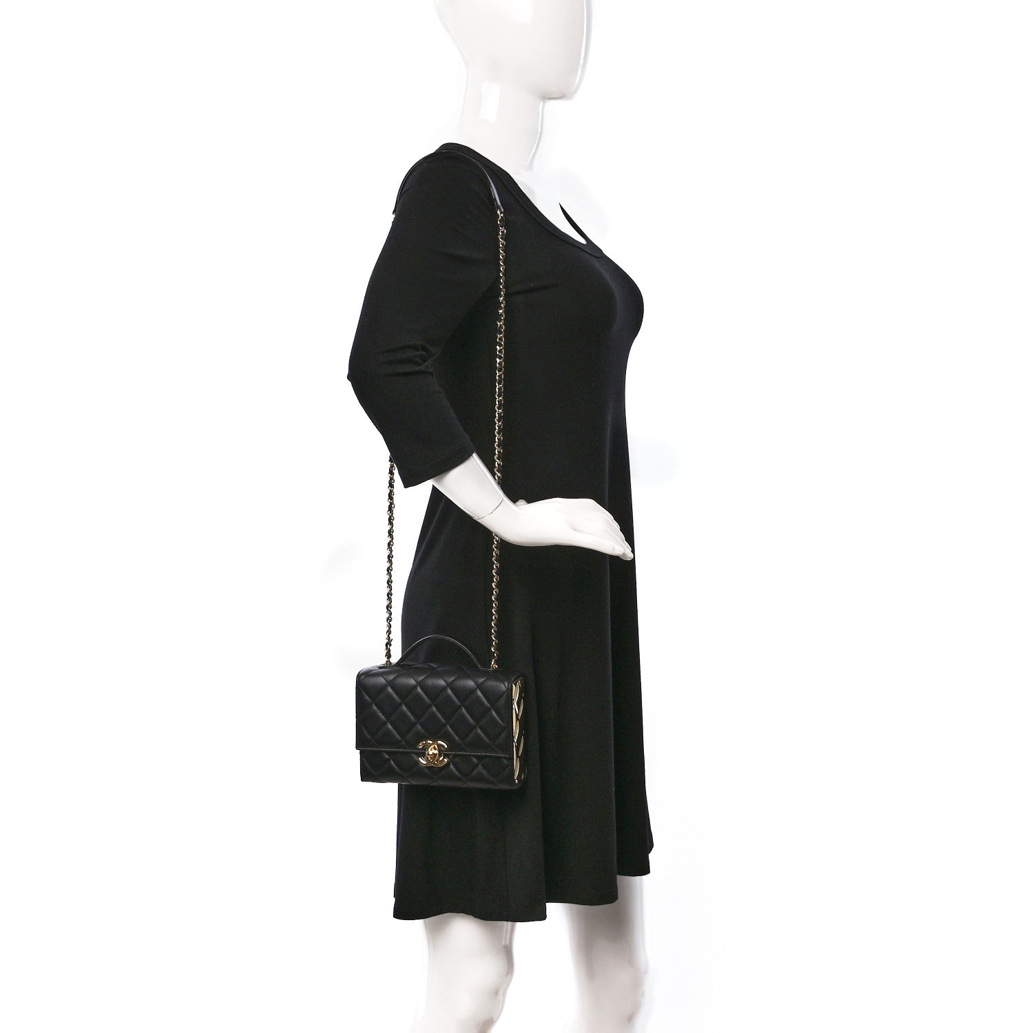 Chanel Lambskin Quilted Mini Golden Plate Flap Black 2 of 10