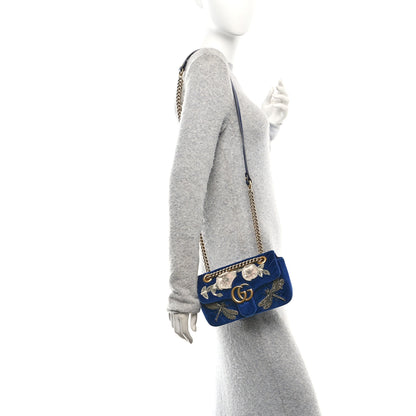 Gucci Velvet Matelasse Embroidered Mini GG Marmont Shoulder Bag Cobalt Blue 2 of 10