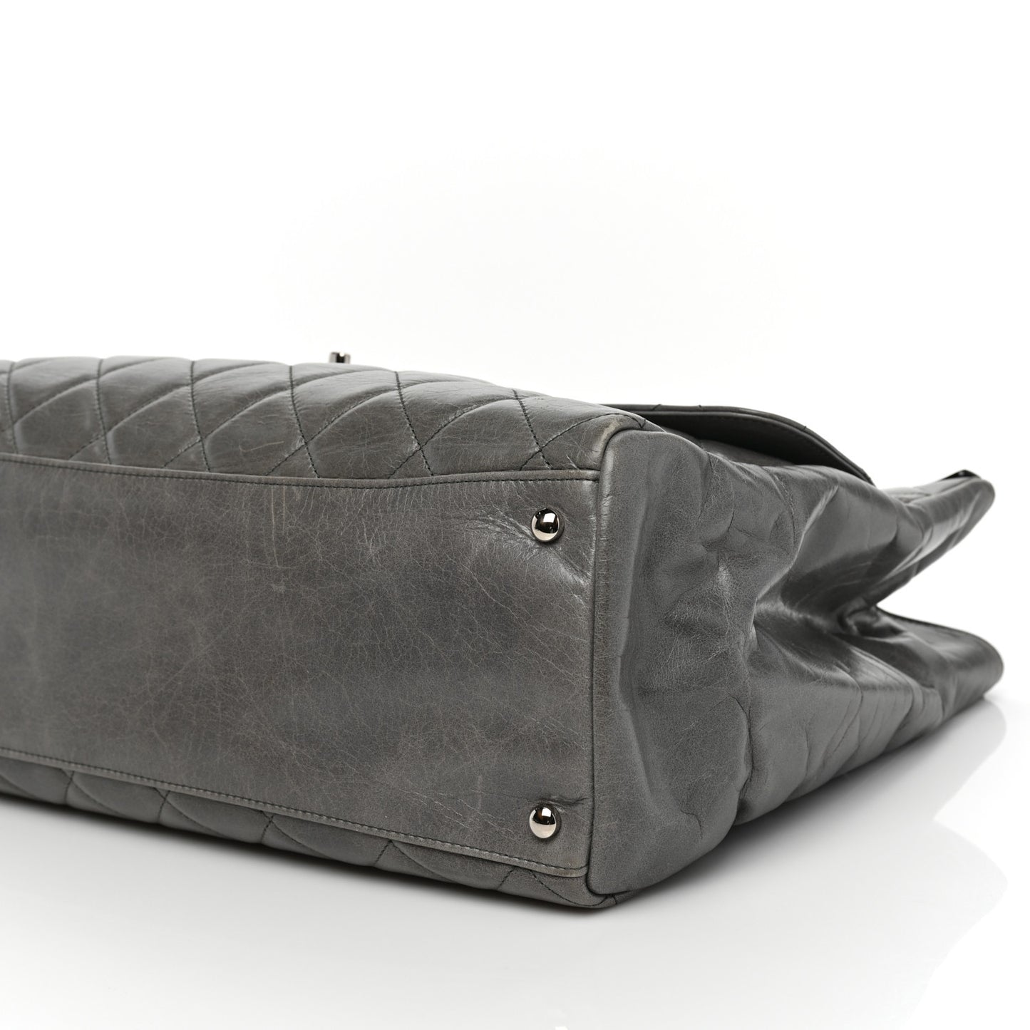 Glazed Calfskin Quilted Large CC Delivery Tote Grey