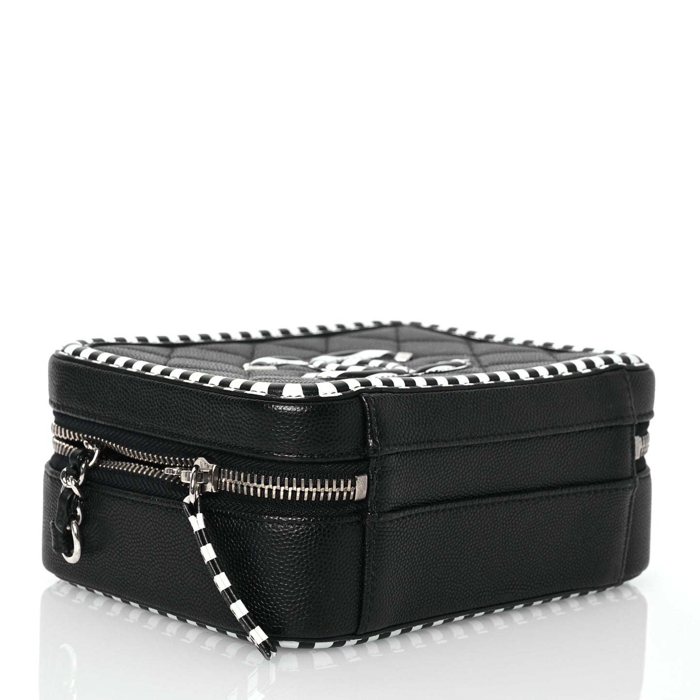Caviar Quilted Striped Small CC Filigree Vanity Case Black White