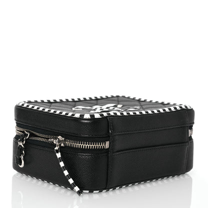 Chanel Caviar Quilted Striped Small CC Filigree Vanity Case Black White 4 of 15