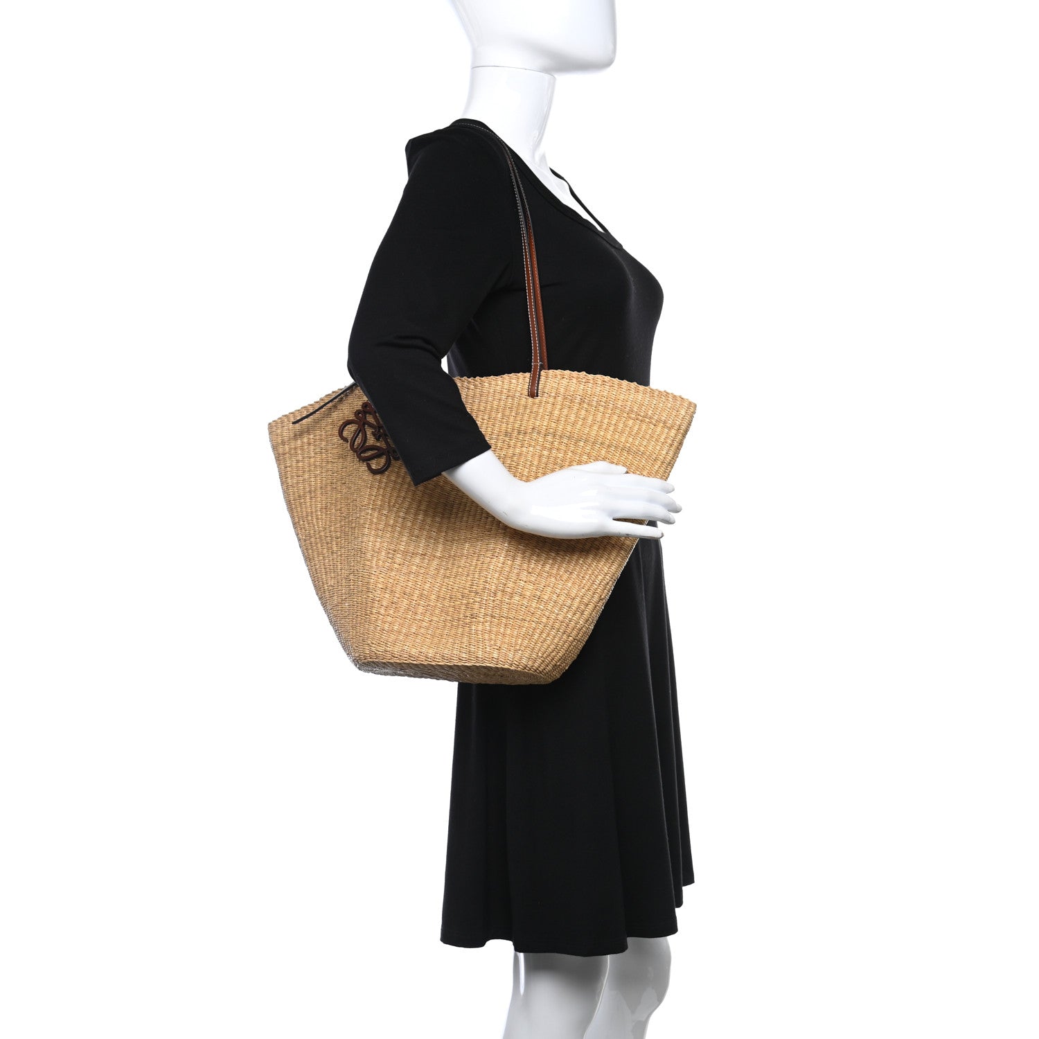 Loewe Raffia Calfskin Shell Basket Tote Natural Pecan 2 of 10