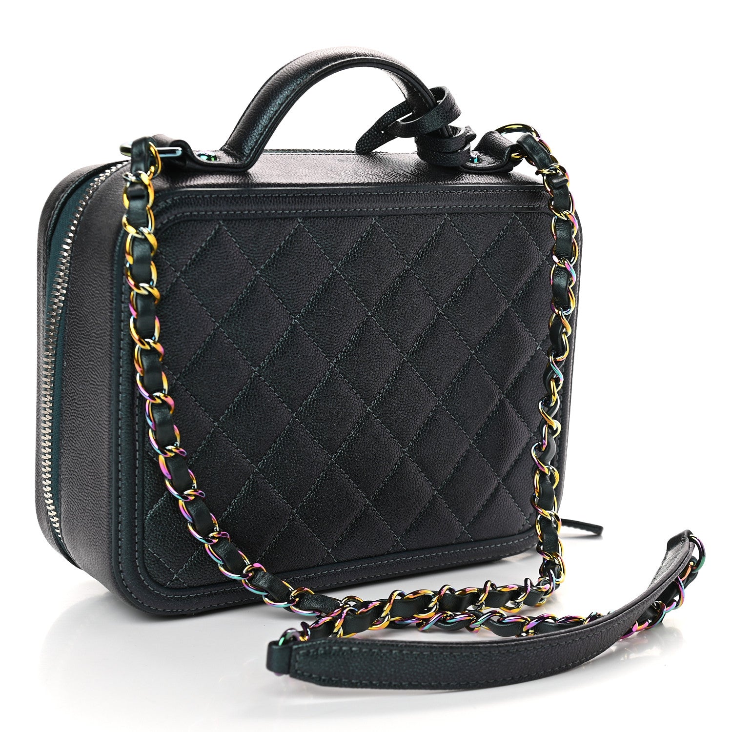 Chanel Iridescent Caviar Quilted Medium CC Filigree Vanity Case Dark Turquoise 3 of 9