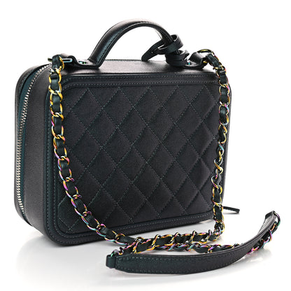 Chanel Iridescent Caviar Quilted Medium CC Filigree Vanity Case Dark Turquoise 3 of 9