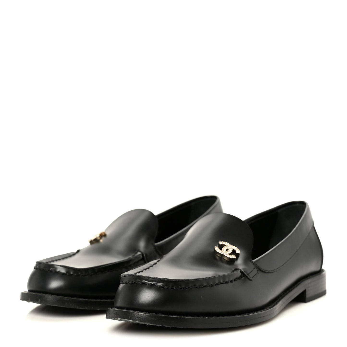 Calfskin Crystal CC Mocassin Loafers 36 Black