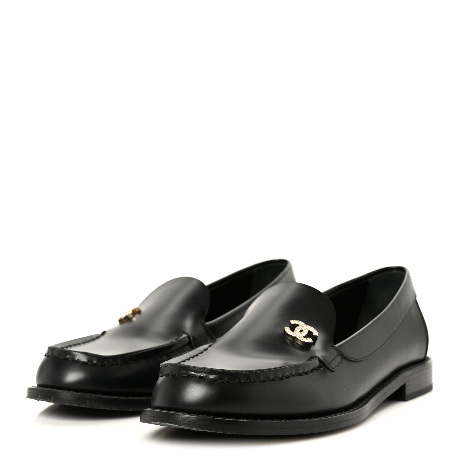 Chanel Calfskin Crystal CC Mocassin Loafers 36 Black 4 of 10