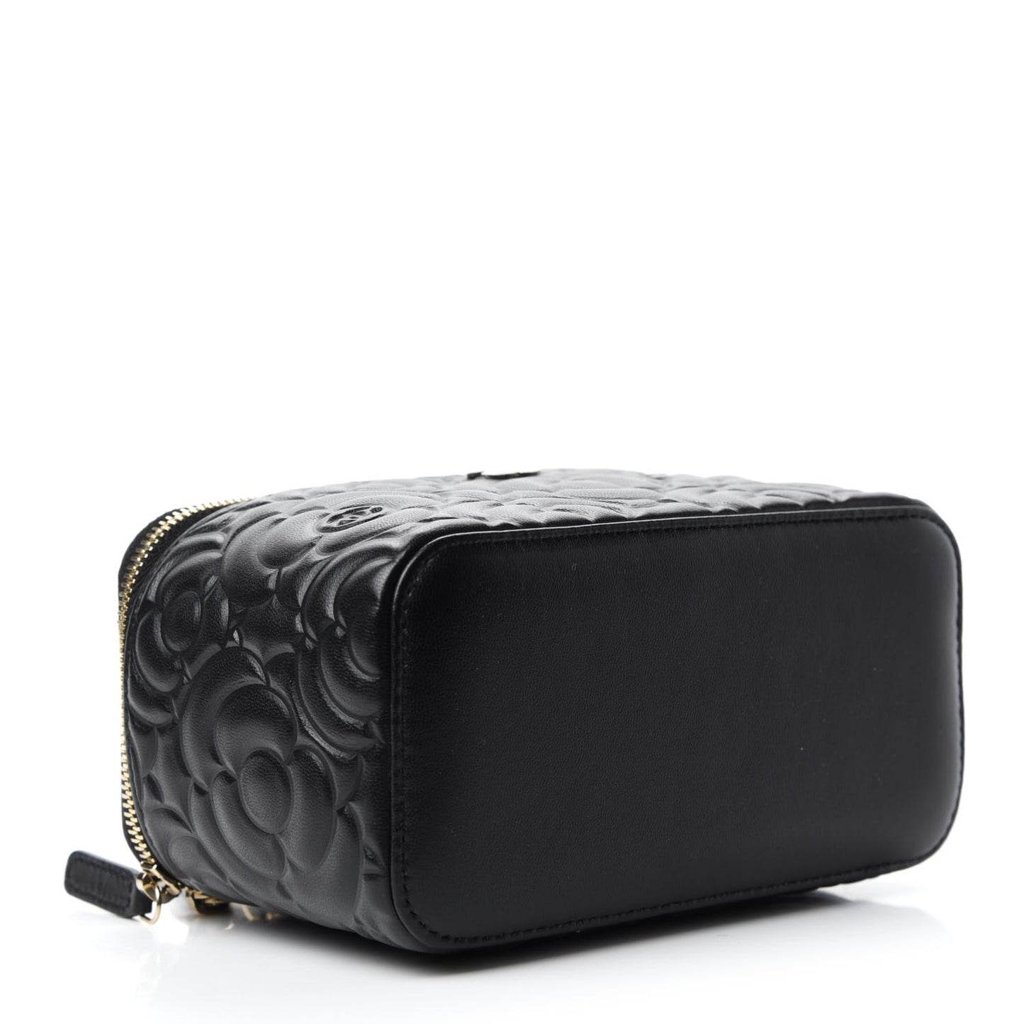 Lambskin Camellia Embossed Small Vanity Case With Chain Black