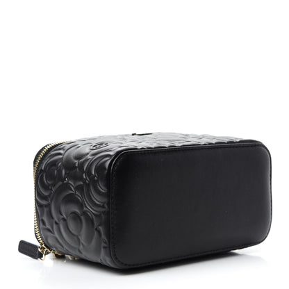Chanel Lambskin Camellia Embossed Small Vanity Case With Chain Black 4 of 11