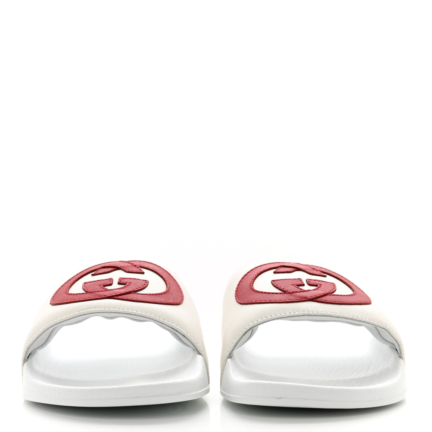 Nappa Miro Soft Calfskin Womens Interlocking G Slide Sandals 38 White Hibiscus Red