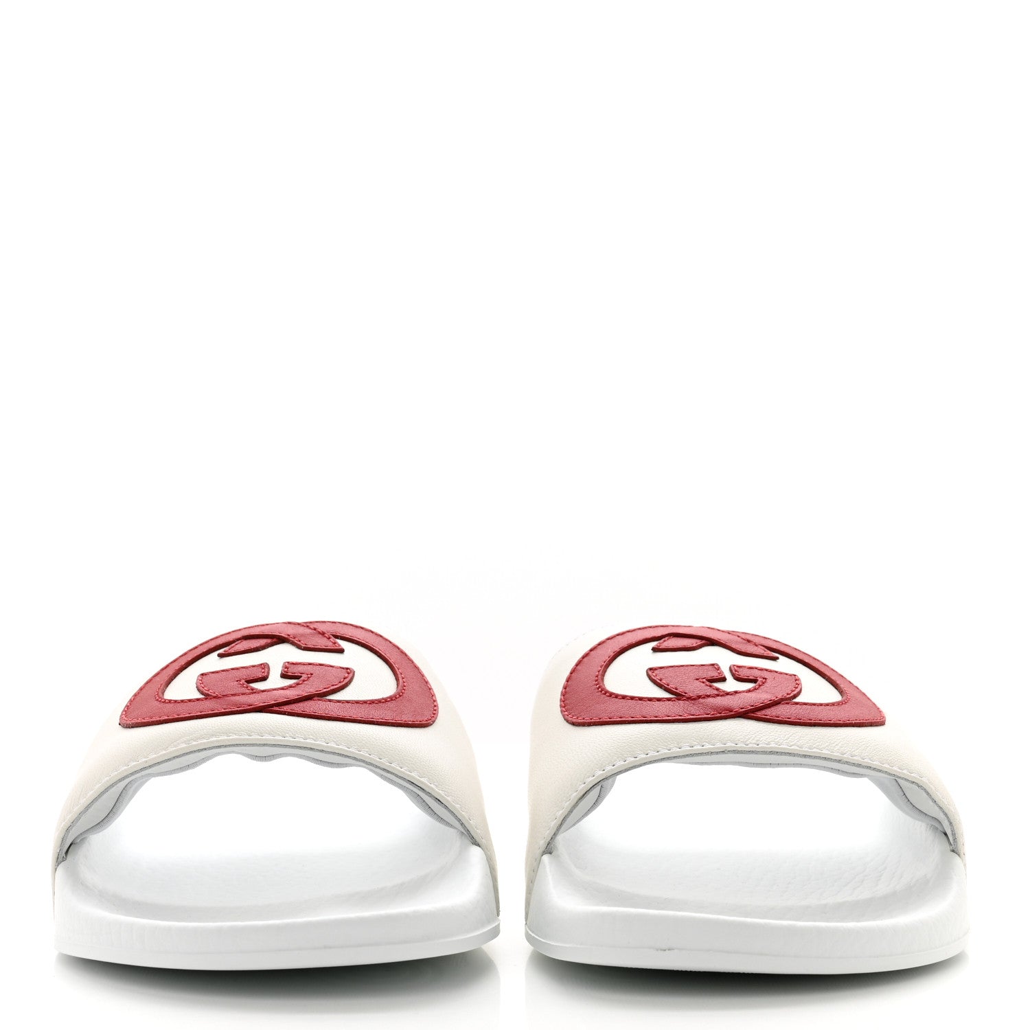 Gucci Nappa Miro Soft Calfskin Womens Interlocking G Slide Sandals 38 White Hibiscus Red 2 of 7
