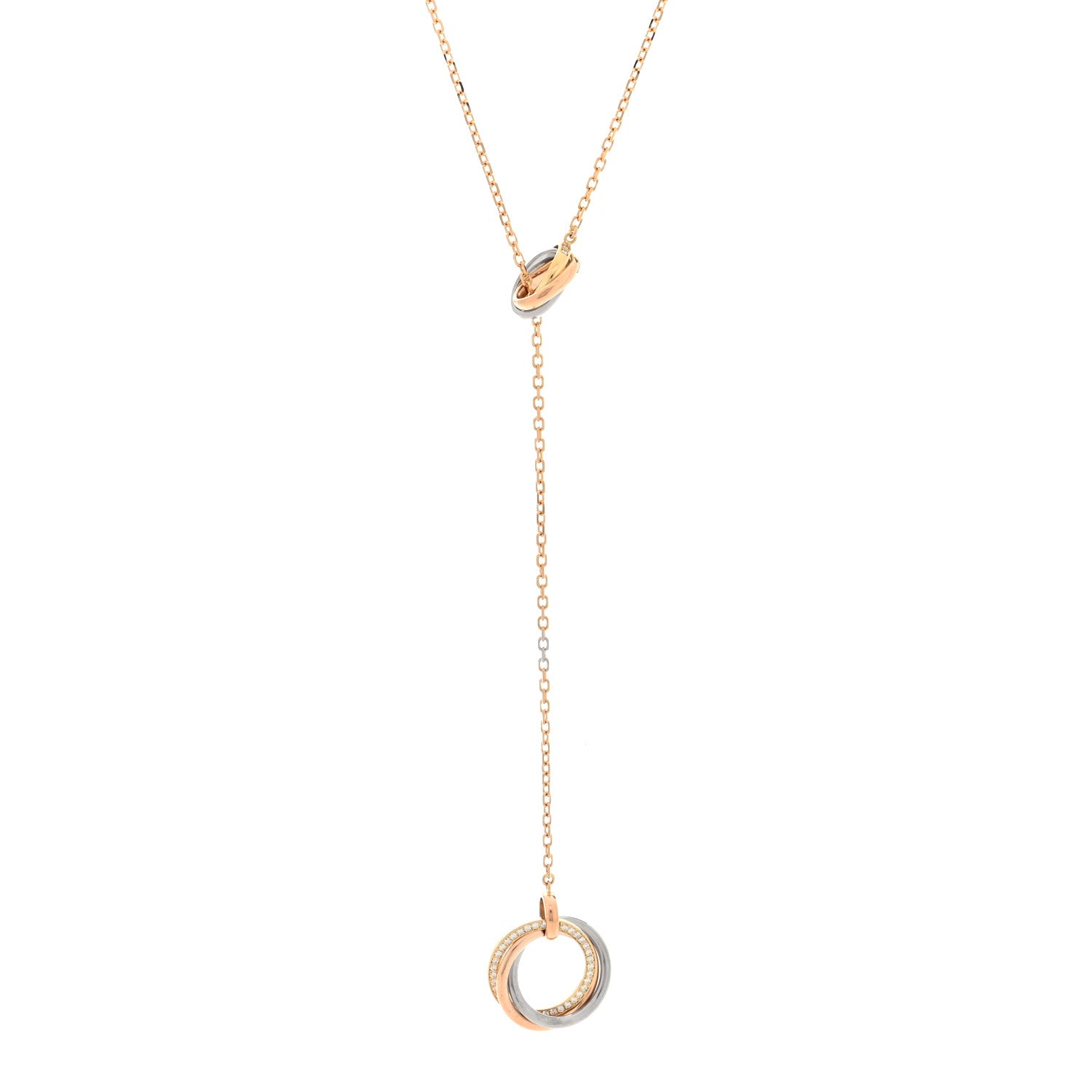 Cartier 18K Pink Yellow White Gold Diamond Trinity Lariat Necklace 1 of 9