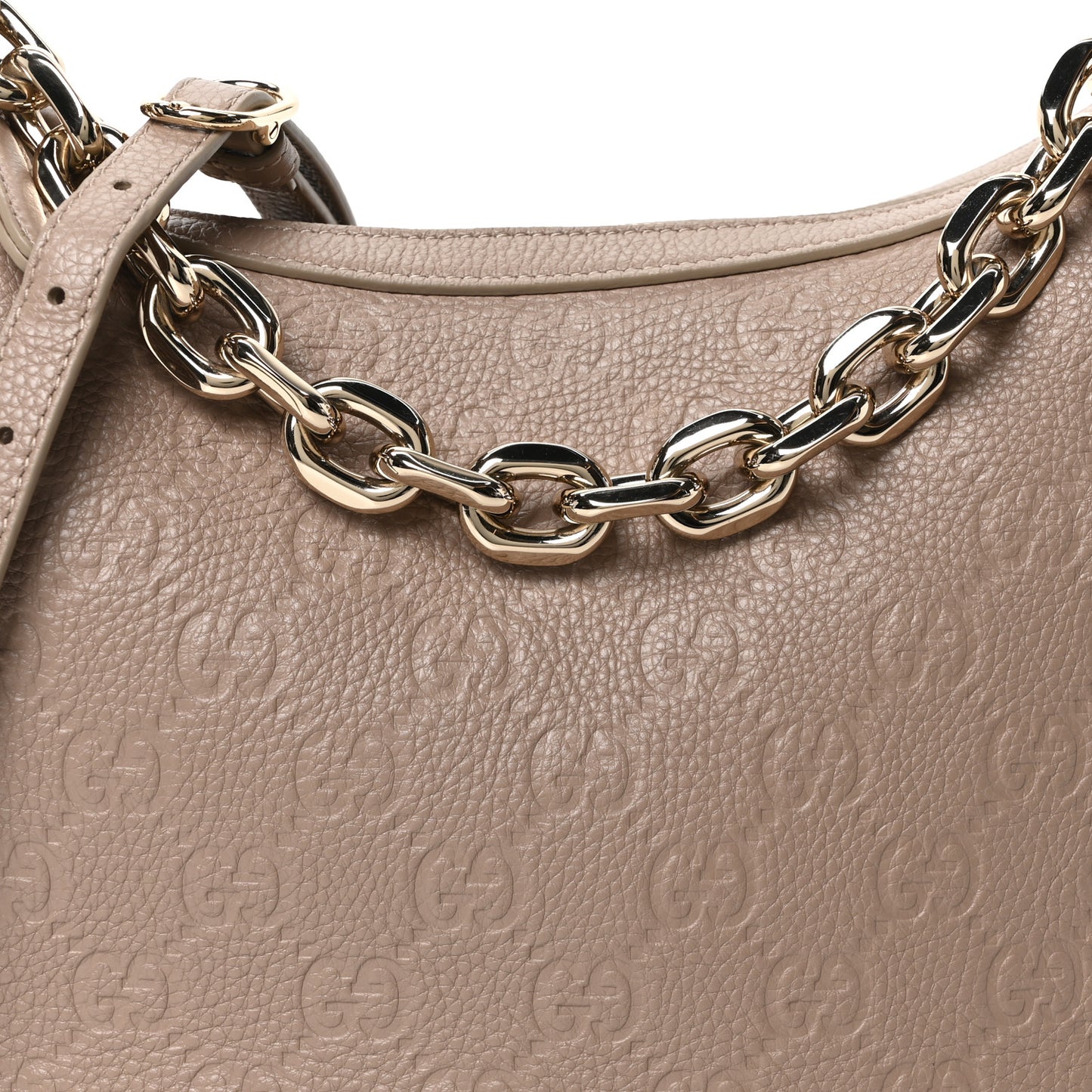 GG Grainy Calfskin Emblem Large Half Moon Shoulder Bag Taupe