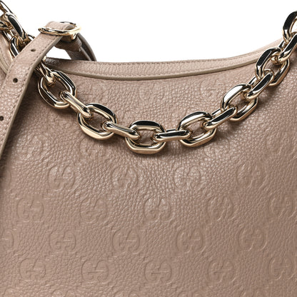 Gucci GG Grainy Calfskin Emblem Large Half Moon Shoulder Bag Taupe 8 of 10
