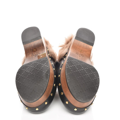 Gucci Calfskin Fur Horsebit Amstel Slingback Clogs 35 Black Naturale 6 of 8