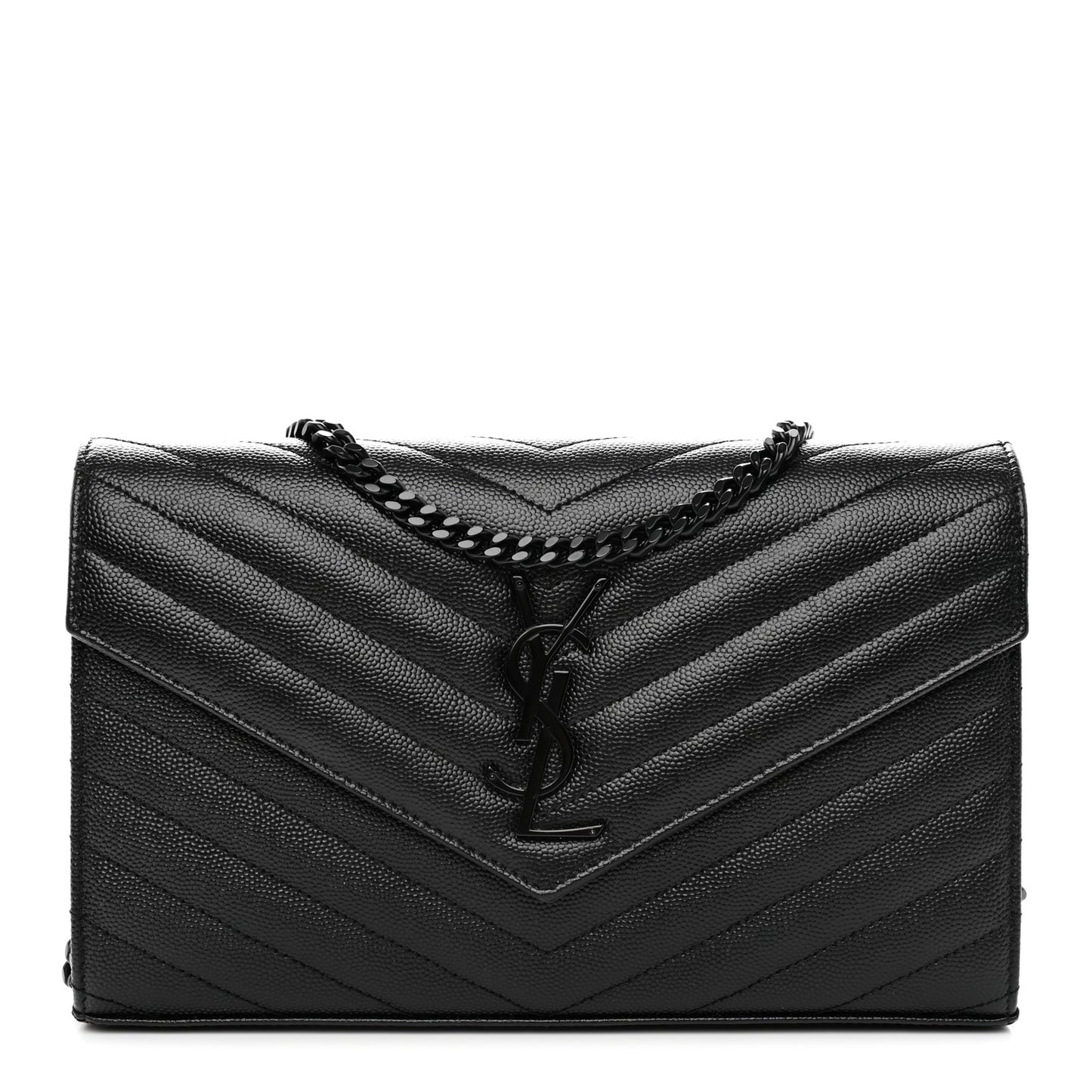 Grain De Poudre Matelasse Chevron Monogram Monochrome Chain Wallet Black