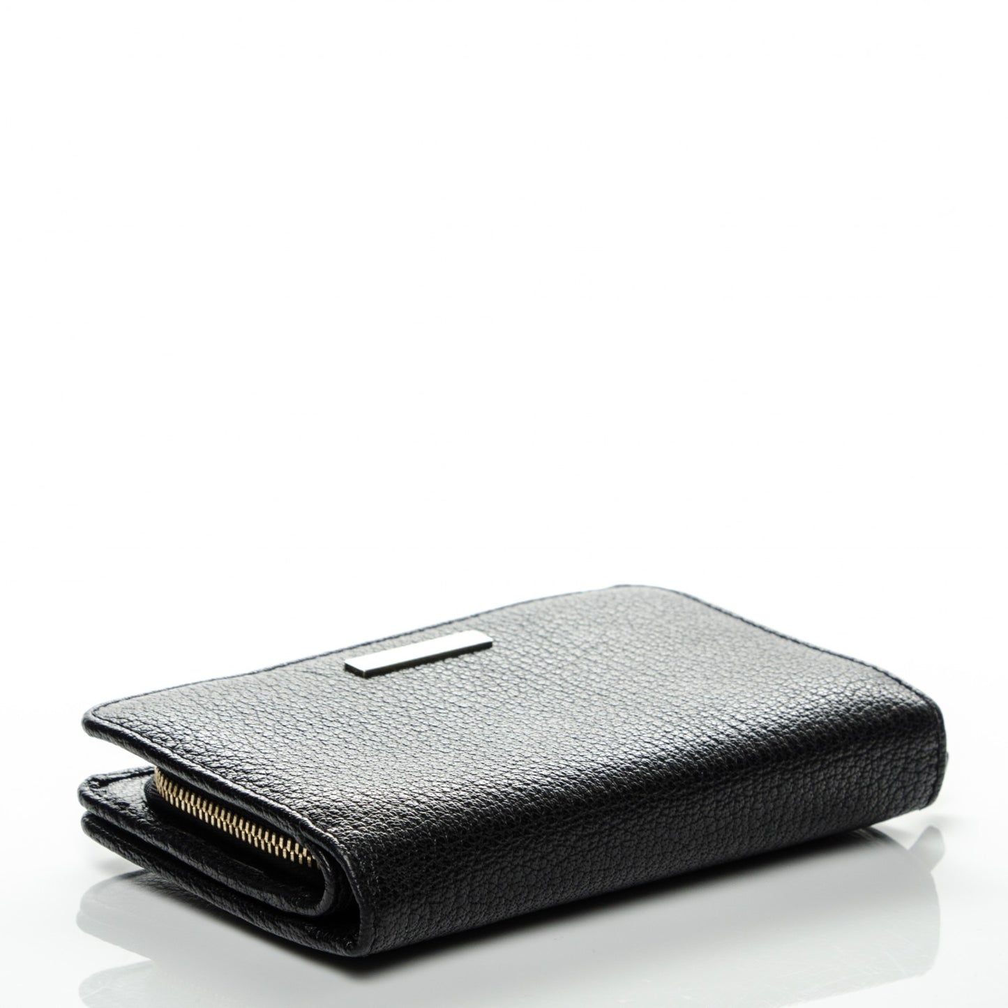 Signature Grain Calfskin Compact Wallet Black