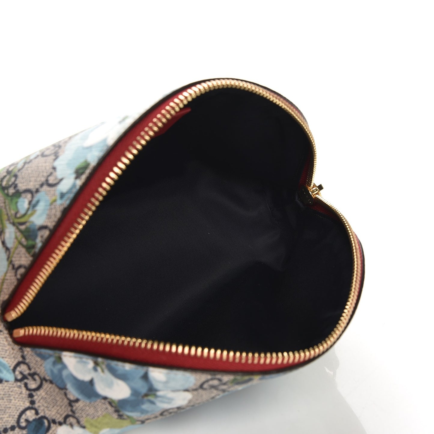 GG Supreme Monogram Blooms Large Pouch Cosmetic Case Beige Blue Navy Hibiscus Red