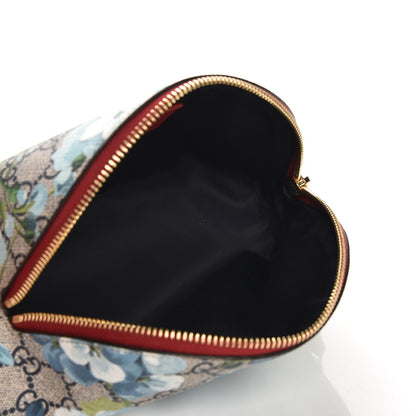Gucci GG Supreme Monogram Blooms Large Pouch Cosmetic Case Beige Blue Navy Hibiscus Red 5 of 7