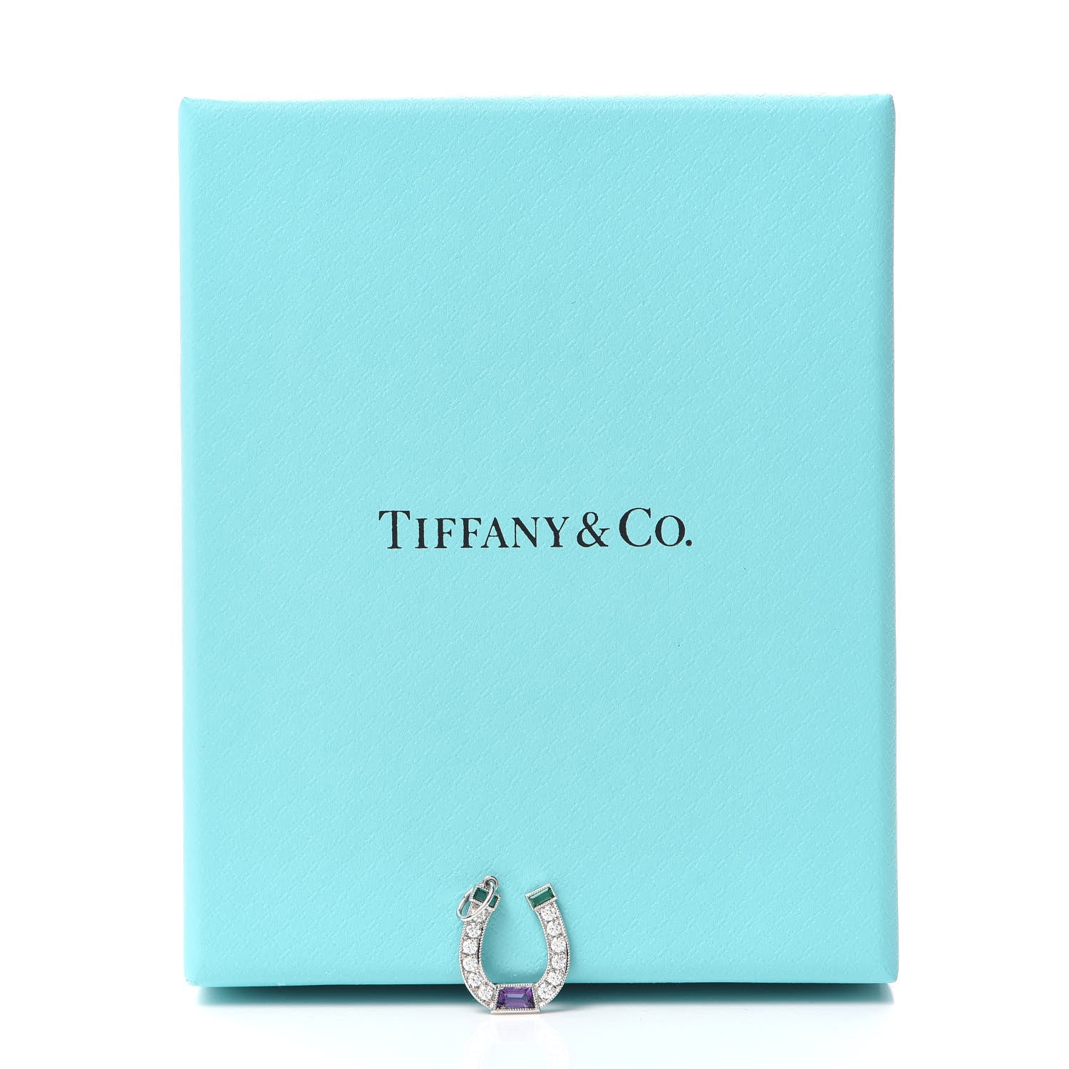 Tiffany Platinum Diamond Emerald Amethyst Horseshoe Charm 4 of 4