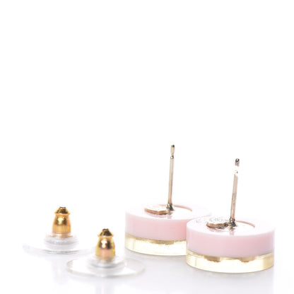 Chanel Resin Crystal Striped CC Earrings Pink Gold 3 of 5