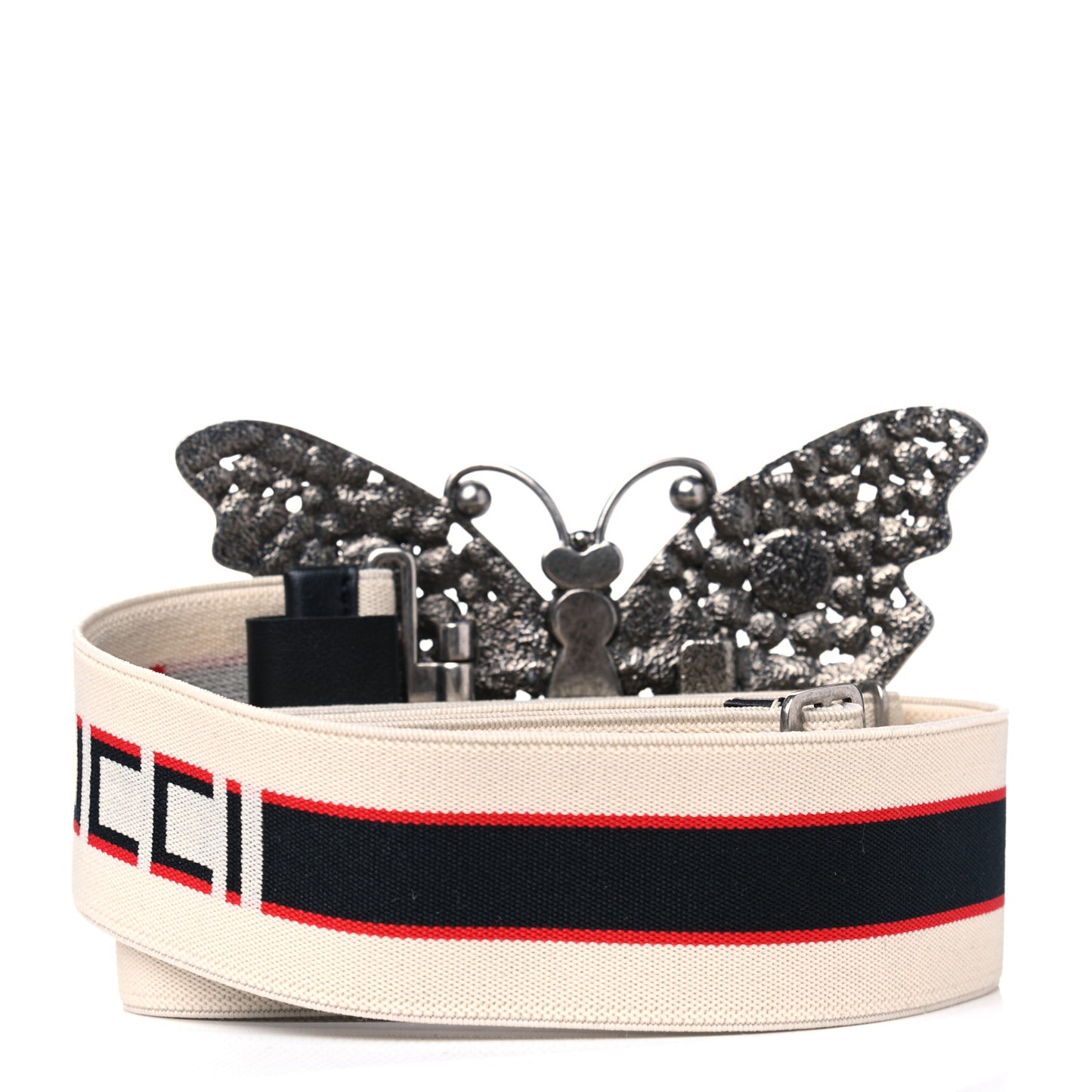 Jacquard Crystal Stripe Butterfly Belt 95 38 White