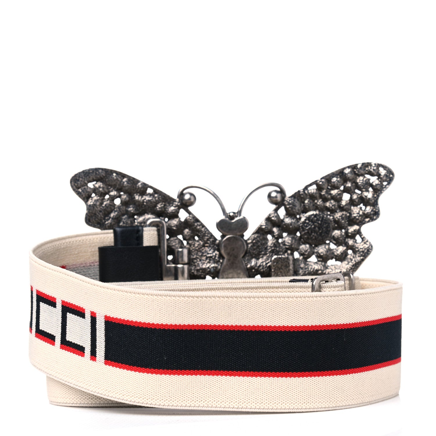 Gucci Jacquard Crystal Stripe Butterfly Belt 95 38 White 2 of 4