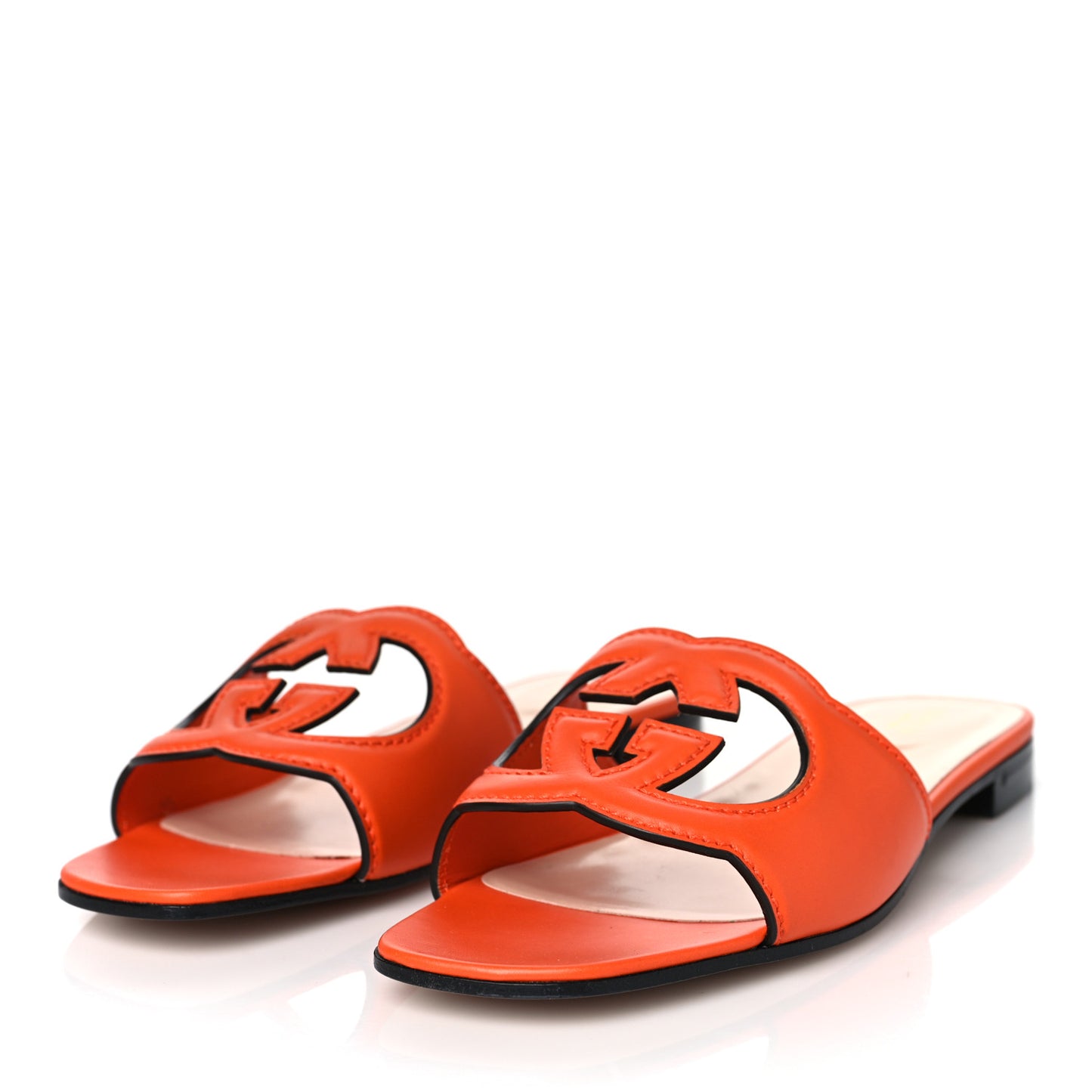 Cosmos Softy Calfskin Interlocking G Cut Out Slide Sandals 40 Deep Orange