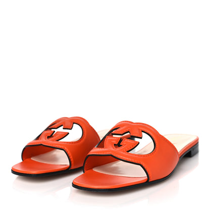 Gucci Cosmos Softy Calfskin Interlocking G Cut Out Slide Sandals 40 Deep Orange 5 of 8