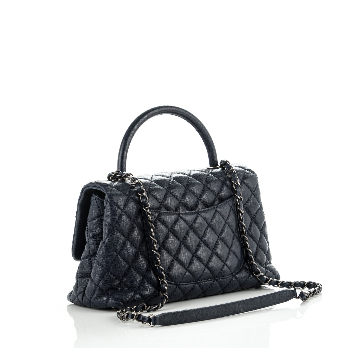 Caviar Quilted Small Coco Handle Flap Navy