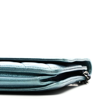 Chanel Metallic Lambskin Wallet On Chain WOC Turquoise 11 of 13