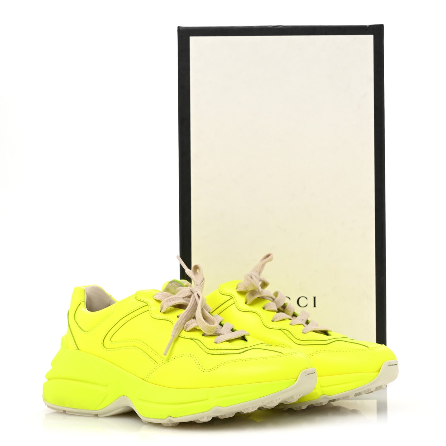 Calfskin Womens Rhyton Sneakers 37.5 Yellow Fluo