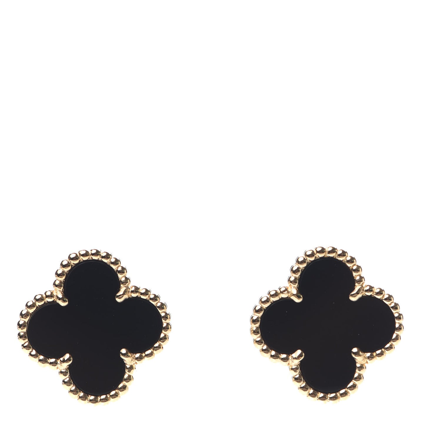 18K Yellow Gold Black Onyx Vintage Alhambra Earrings