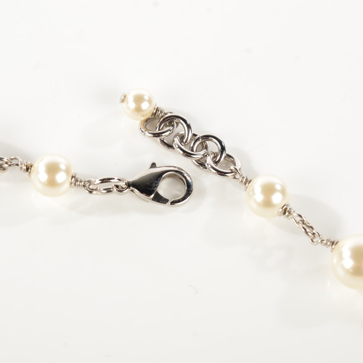 Crystal Pearl CC Long Necklace Silver