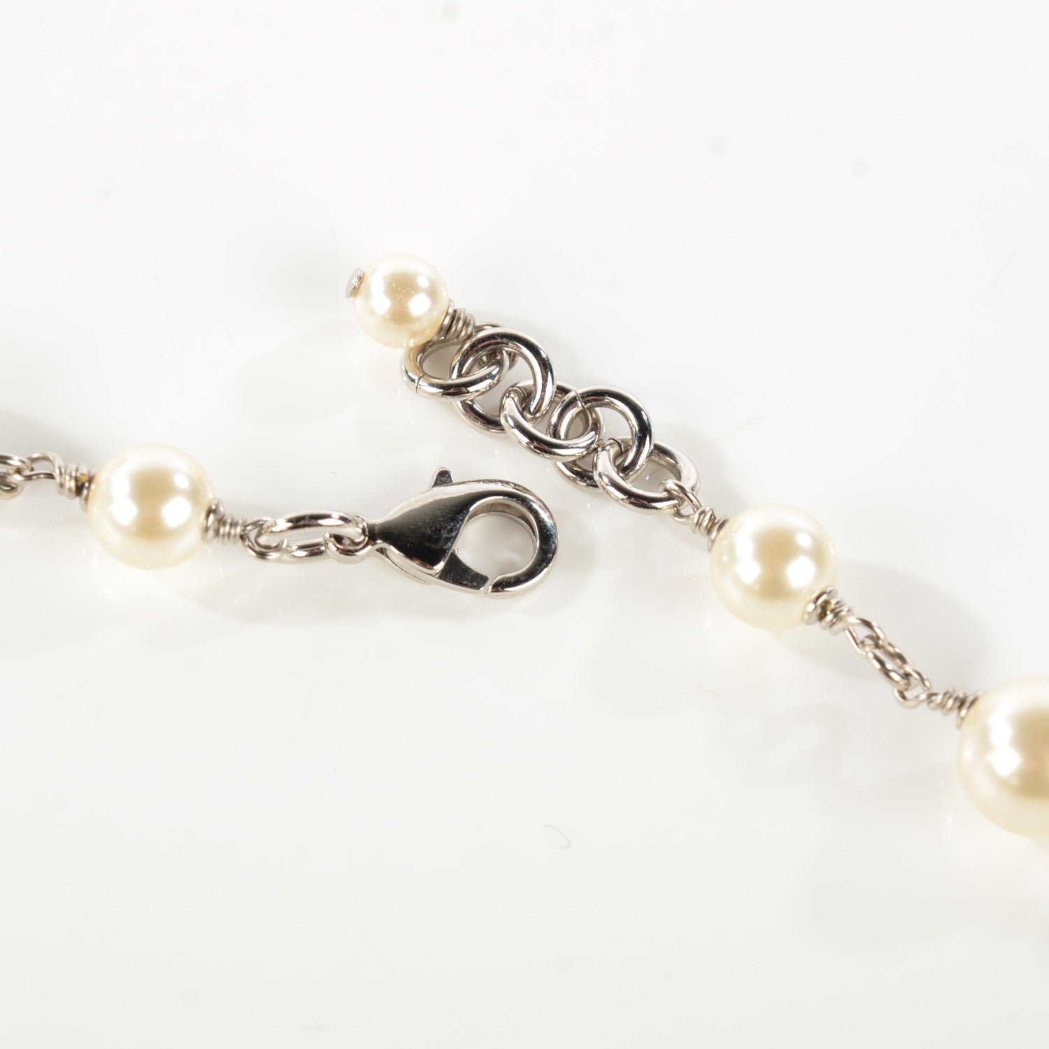 Chanel Crystal Pearl CC Long Necklace Silver 4 of 6