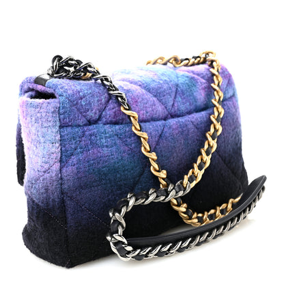 Chanel Wool Tweed Quilted Large Chanel 19 Flap Purple Black Blue 3 of 11