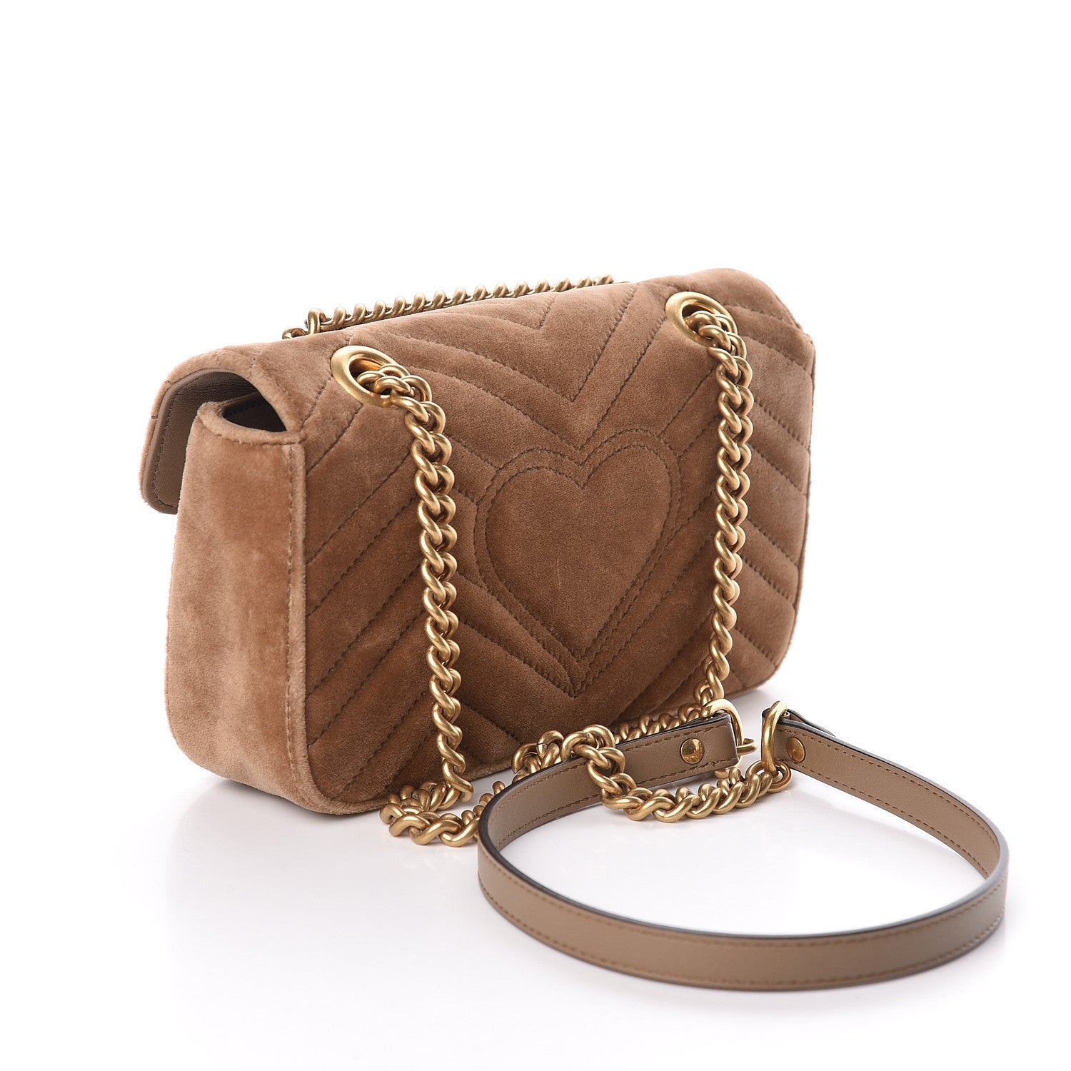 Gucci Velvet Matelasse Mini GG Marmont Shoulder Bag Taupe 3 of 11