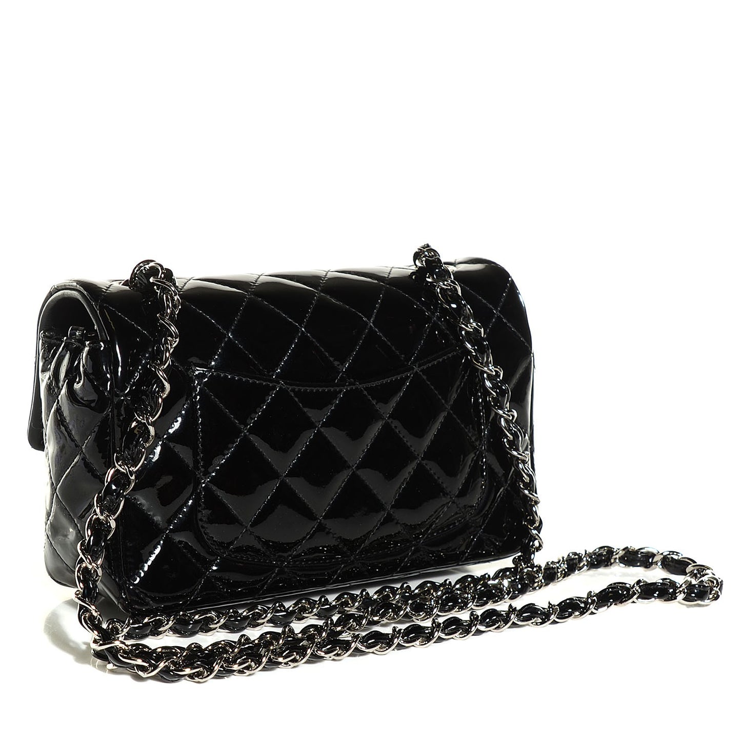 Patent Calfskin Quilted Mini Rectangular Flap Black
