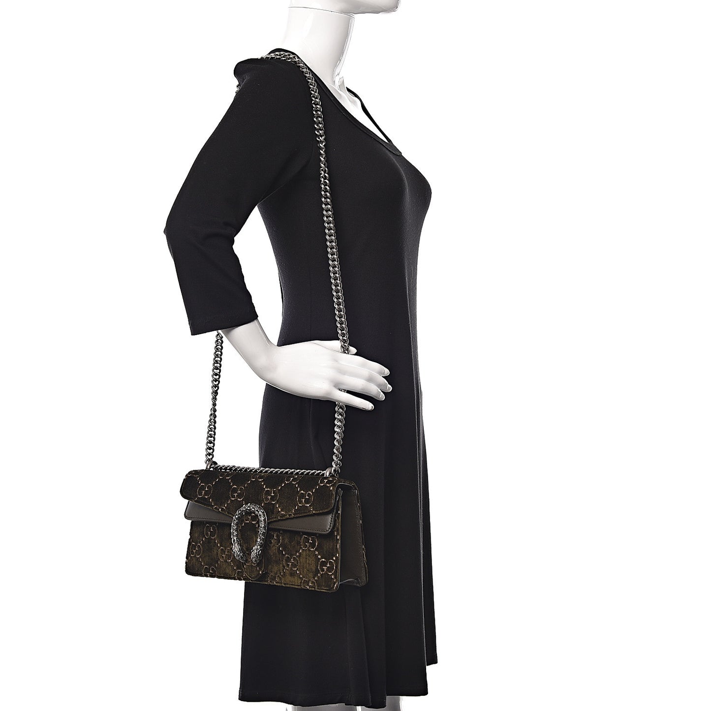 Velvet Moon Calfskin Crystal GG Monogram Small Dionysus Shoulder Bag Dark Olive Rose Gold