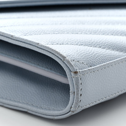 Saint Laurent Grain De Poudre Matelasse Chevron Monogram Chain Wallet Sugar Paper 9 of 10
