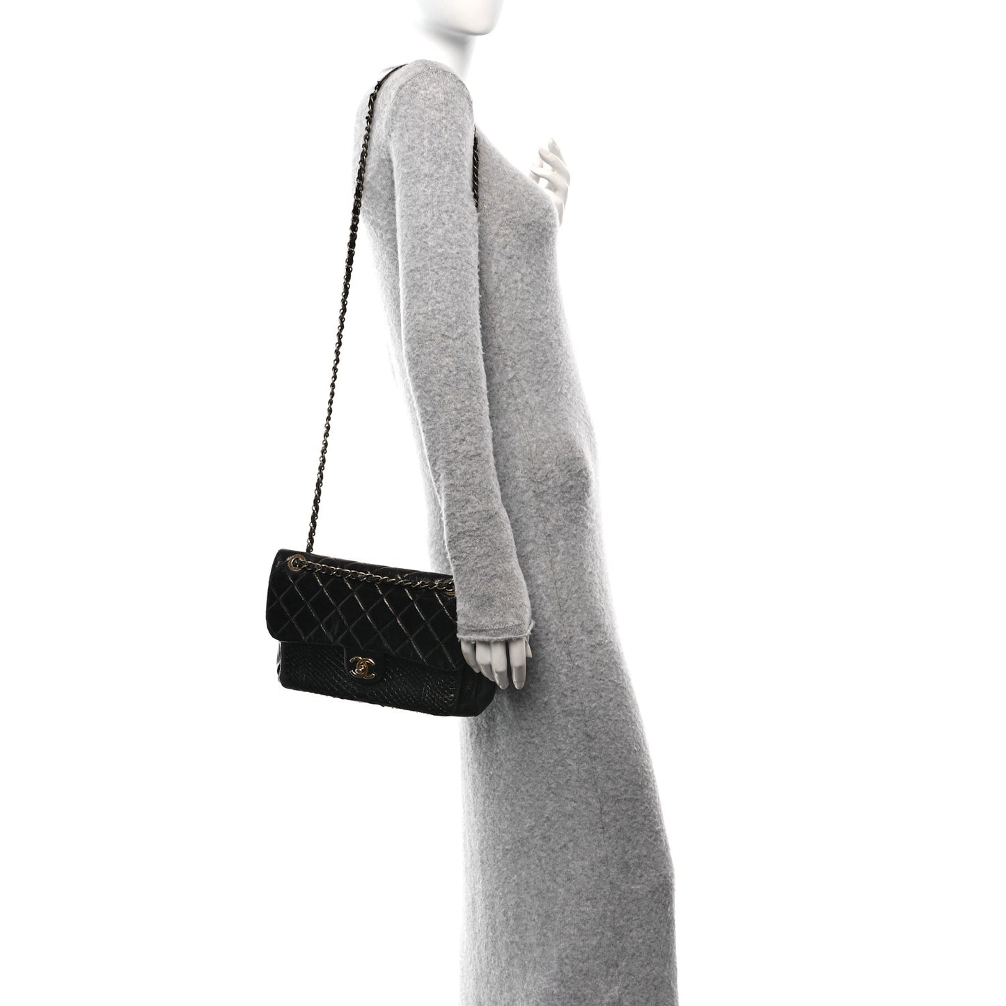 Aged Calfskin Snakeskin Urban Mix Flap Black