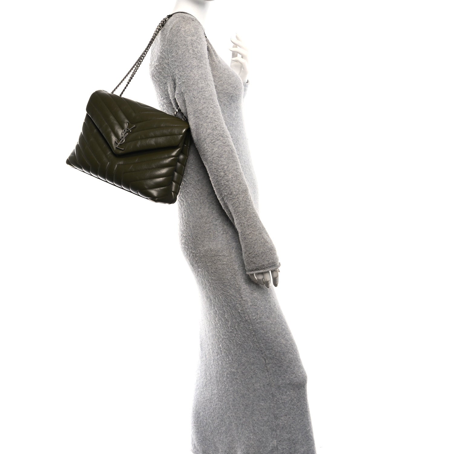 Saint Laurent Calfskin Y Quilted Monogram Medium Loulou Chain Satchel Military Olive 2 of 10