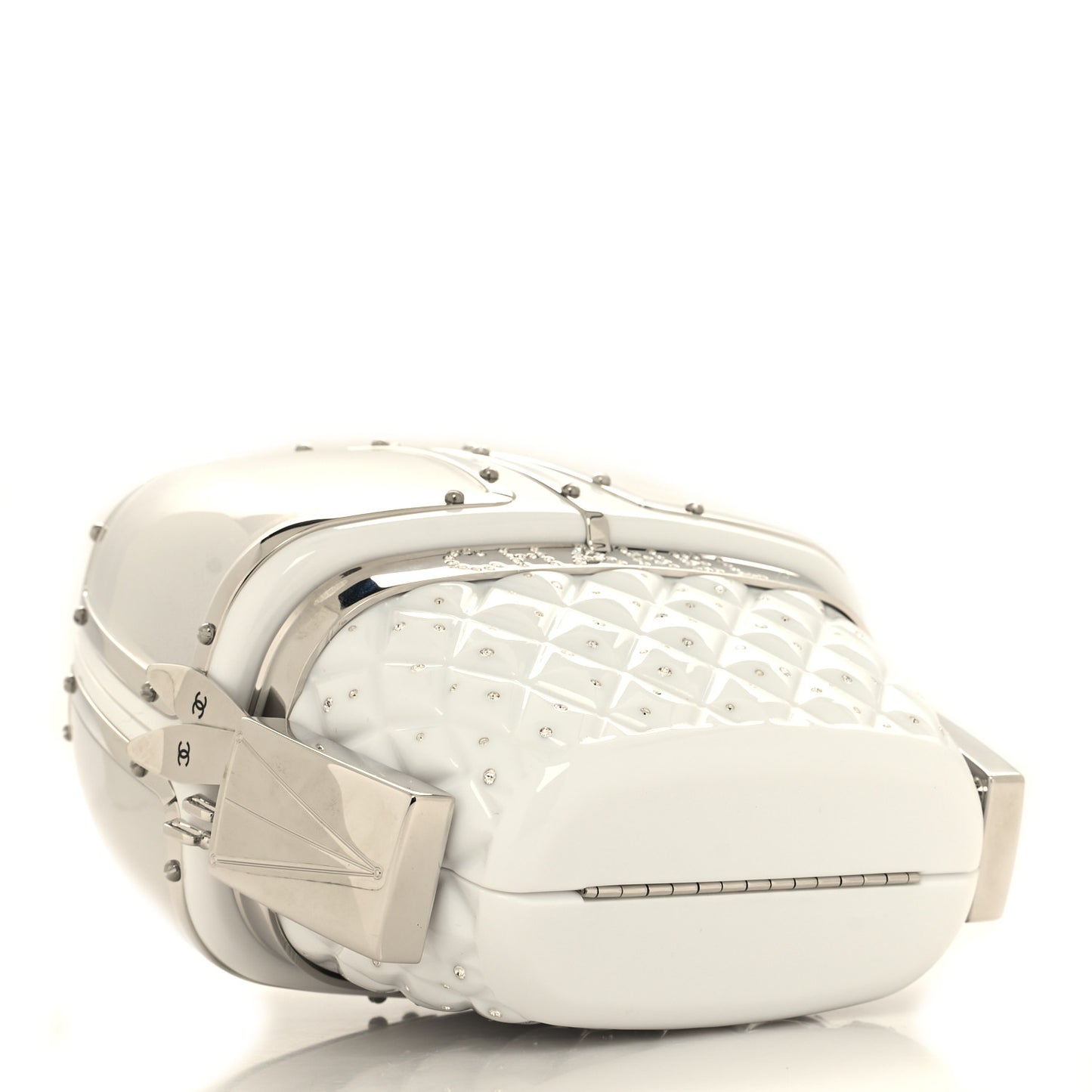 Lucite Enamel Strass Evening In The Mountain Gondola Minaudiere Clutch White