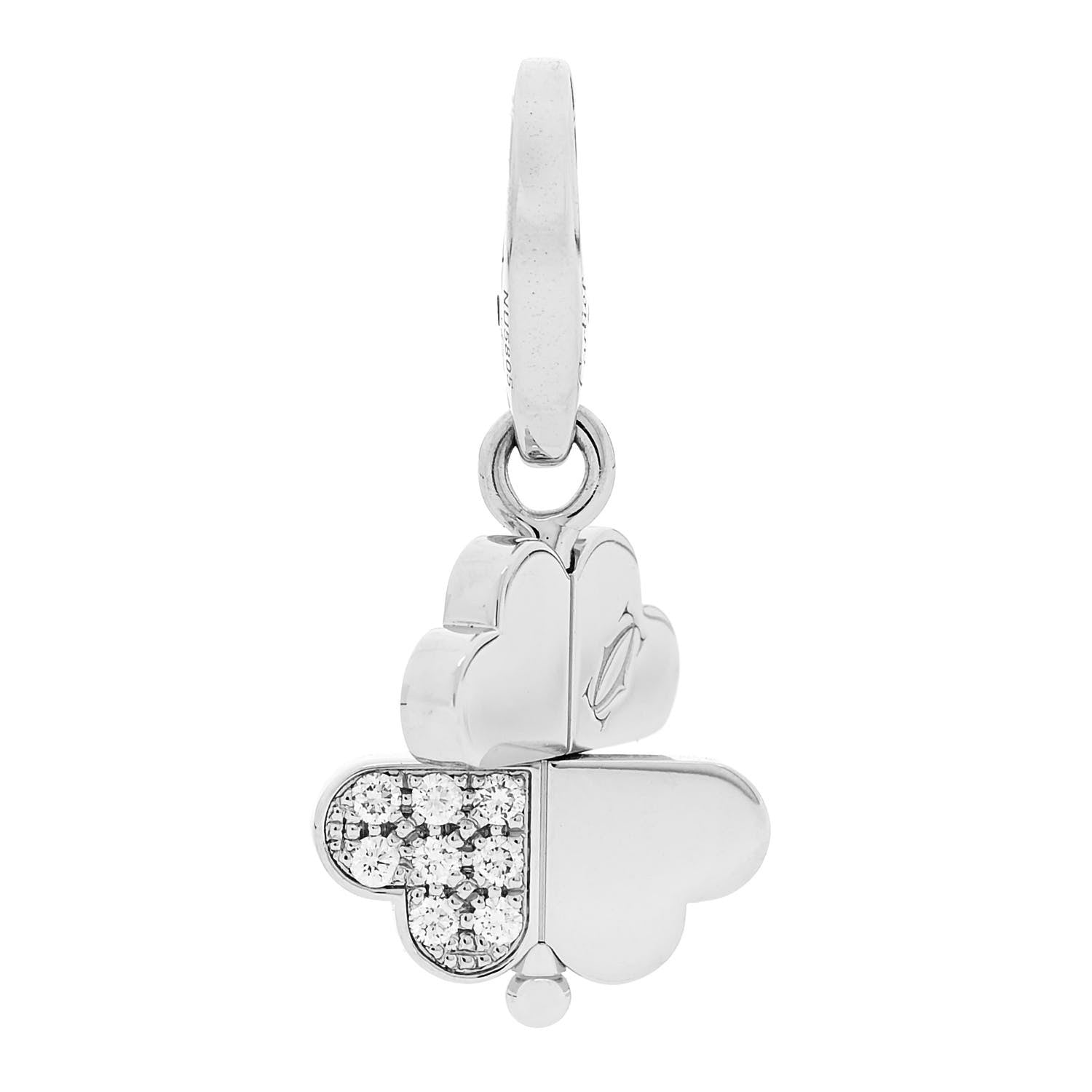 Cartier 18K White Gold Diamond Four Leaf Clover Charm 4 of 6