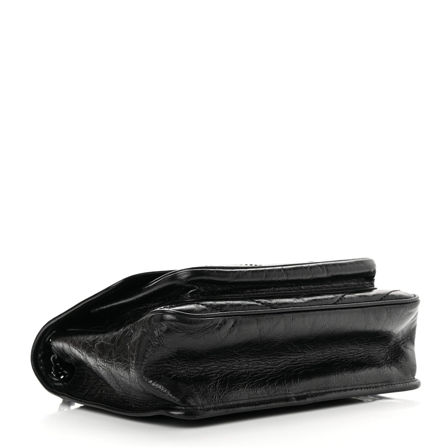 Crinkled Calfskin Matelasse Monogram Medium Niki Chain Satchel Black