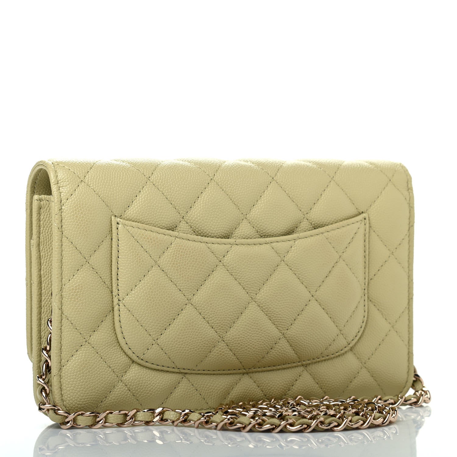 Chanel Caviar Quilted French New Wave Chain CC Wallet On Chain WOC Light Green 2 of 6