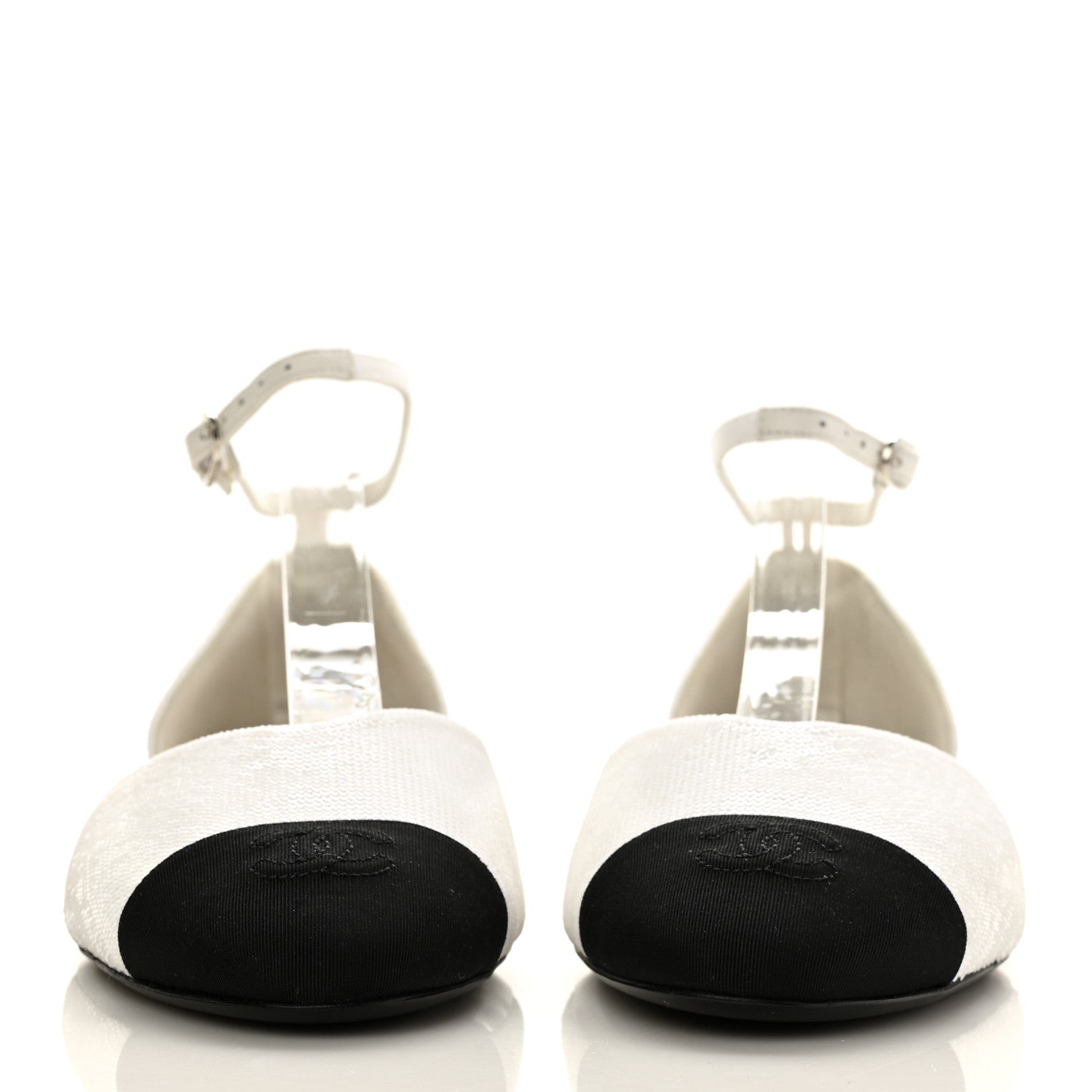Chanel Sequin Grosgrain Cap Toe CC Ankle Strap Sandals 42 White Black 2 of 9