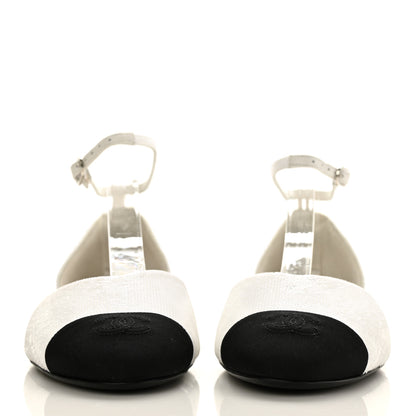 Chanel Sequin Grosgrain Cap Toe CC Ankle Strap Sandals 42 White Black 2 of 9