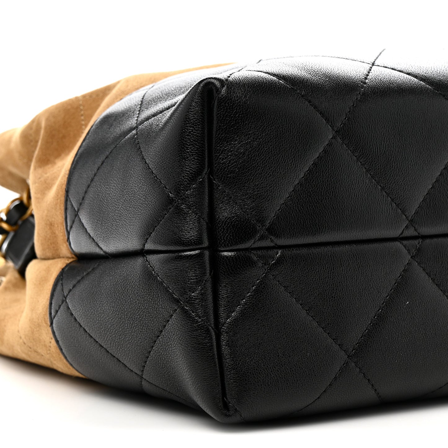Suede Calfskin Shiny Lambskin Quilted Small Coco Base Shopping Bag Beige Black