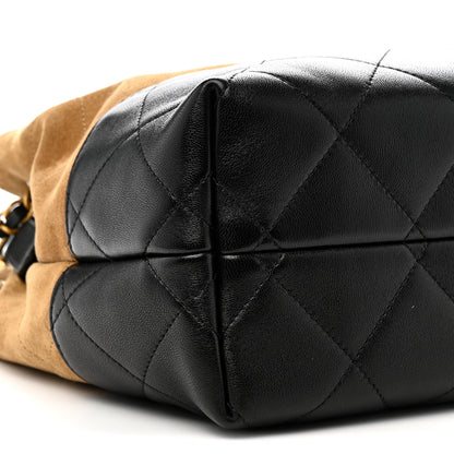 Chanel Suede Calfskin Shiny Lambskin Quilted Small Coco Base Shopping Bag Beige Black 9 of 11